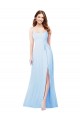 Soft Chiffon Square Neck Sheath Light Sky Blue Bridesmaid Dress Derby