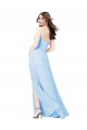 Soft Chiffon Square Neck Sheath Light Sky Blue Bridesmaid Dress Derby