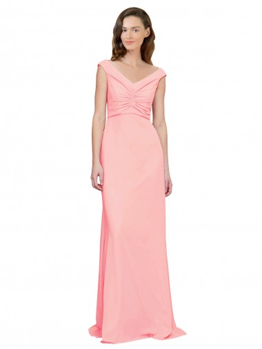 Soft Chiffon V-Neck A-Line Salmon Bridesmaid Dress Derby