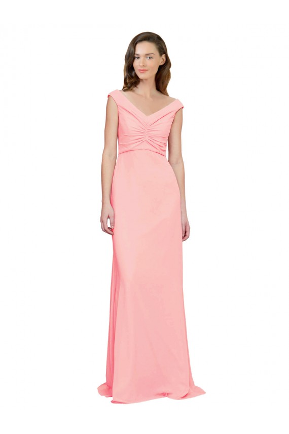 Soft Chiffon V-Neck A-Line Salmon Bridesmaid Dress Derby