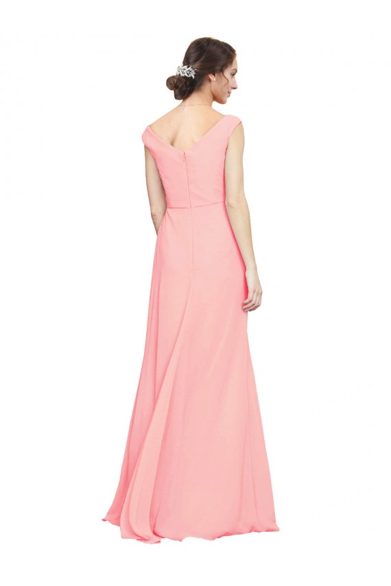 Soft Chiffon V-Neck A-Line Salmon Bridesmaid Dress Derby