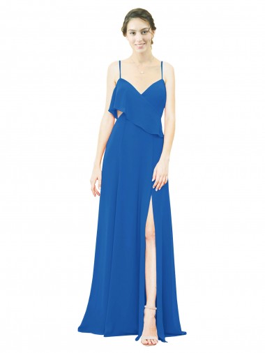 Soft Chiffon Spaghetti Straps A-Line Royalty Bridesmaid Dress Derby
