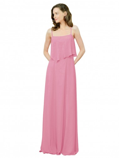 Soft Chiffon Spaghetti Straps A-Line Skin Pink Bridesmaid Dress Derby