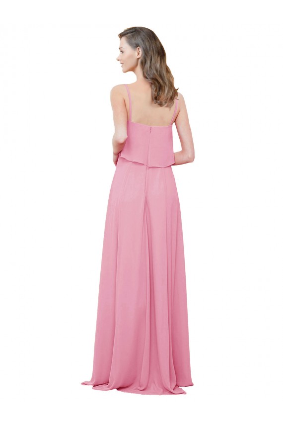 Soft Chiffon Spaghetti Straps A-Line Skin Pink Bridesmaid Dress Derby