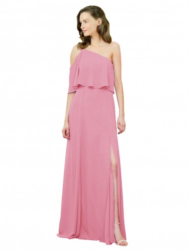 Soft Chiffon One Shoulder A-Line Skin Pink Bridal Party Dress Derby