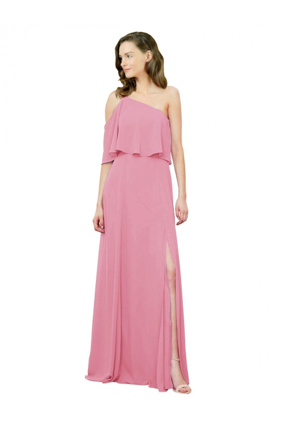 Soft Chiffon One Shoulder A-Line Skin Pink Bridal Party Dress Derby