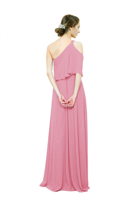 Soft Chiffon One Shoulder A-Line Skin Pink Bridal Party Dress Derby