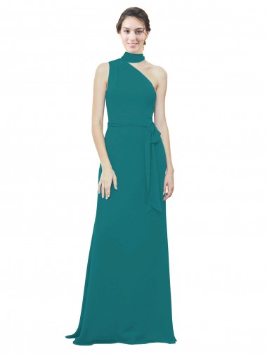 Soft Chiffon One Shoulder A-Line Hunter Bridesmaid Dress Derby