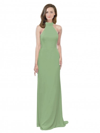 Soft Chiffon High Neck A-Line Seagrass Formal Dress / Bridesmaid Dress Derby