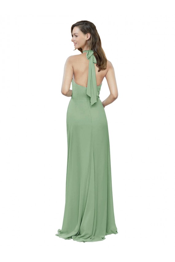 Soft Chiffon High Neck A-Line Seagrass Formal Dress / Bridesmaid Dress Derby