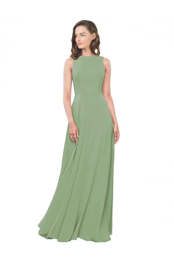 Soft Chiffon High Neck A-Line Seagrass Bridesmaid Dress Derby