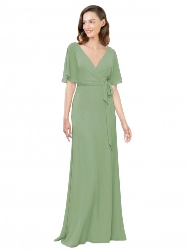 Soft Chiffon V-Neck A-Line Seagrass Bridesmaid Dress Derby
