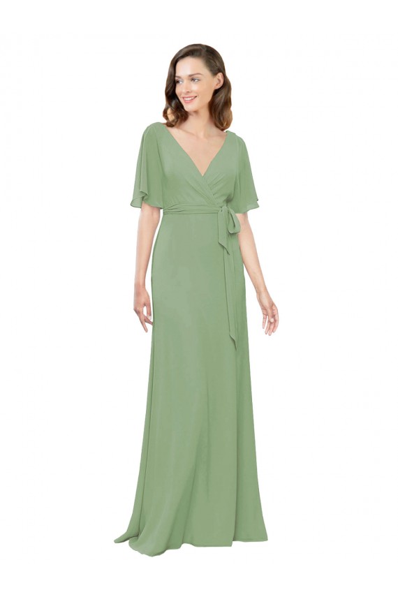 Soft Chiffon V-Neck A-Line Seagrass Bridesmaid Dress Derby