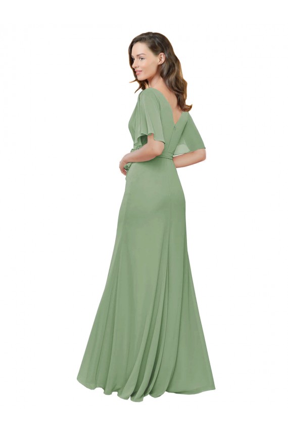 Soft Chiffon V-Neck A-Line Seagrass Bridesmaid Dress Derby