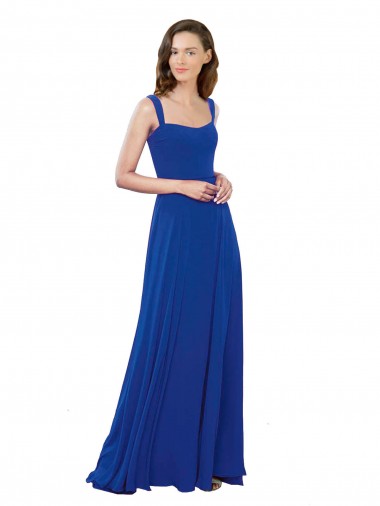 Soft Chiffon Square Neck A-Line Royal Blue Bridesmaid Dress Derby