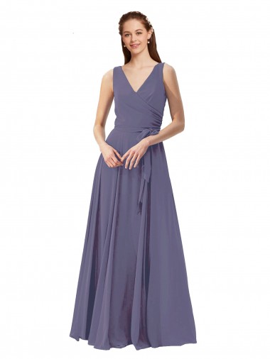 Soft Chiffon V-Neck A-Line Silver Stone Bridesmaid Dress Derby