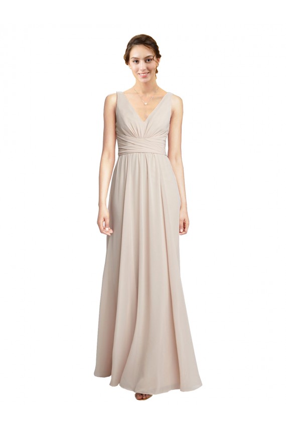 Soft Chiffon V-Neck A-Line Cream Pink Formal Dress / Bridesmaid Dress Derby