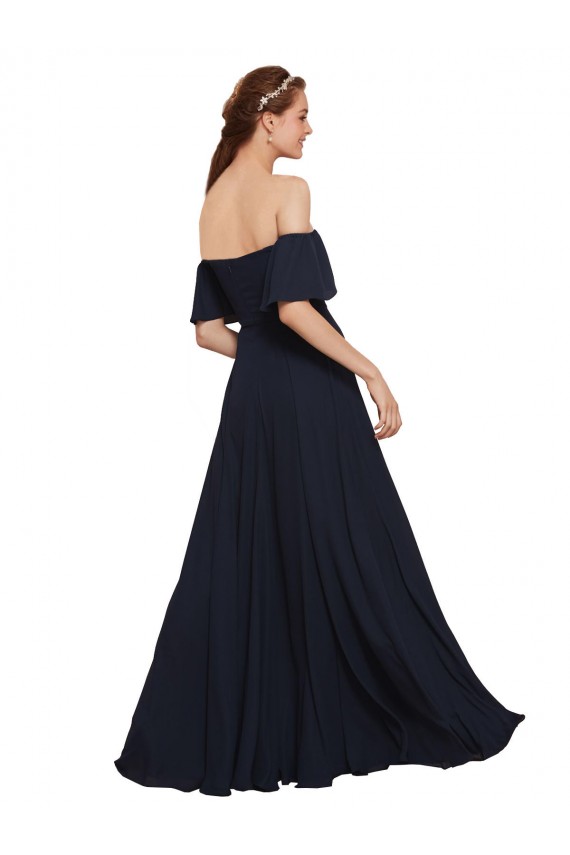 Soft Chiffon Off the Shoulder A-Line Dark Navy Prom Dress / Bridesmaid Dress Derby
