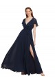Chiffon V-Neck V-Back A-Line Dark Navy Evening Gowns / Bridesmaid Dresses Derby