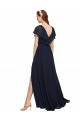 Chiffon V-Neck V-Back A-Line Dark Navy Evening Gowns / Bridesmaid Dresses Derby