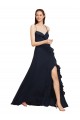 Soft Chiffon V-Neck Open Back A-Line Dark Navy Bridesmaid Dresses Derby