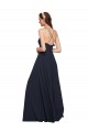 Soft Chiffon V-Neck Open Back A-Line Dark Navy Bridesmaid Dresses Derby