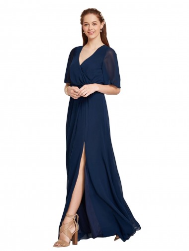 Soft Chiffon V-Neck A-Line Dark Navy Bridesmaid Dress / Formal Dress Derby