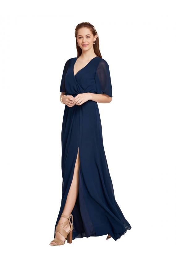 Soft Chiffon V-Neck A-Line Dark Navy Bridesmaid Dress / Formal Dress Derby