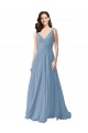 Chiffon V-Neck A-Line Dusty Blue Wedding Party Dress Derby