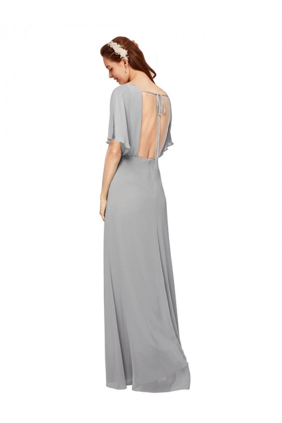 Chiffon V-Neck Open Back A-Line Royal Blue Bridesmaid Dress / Evening Gowns Derby