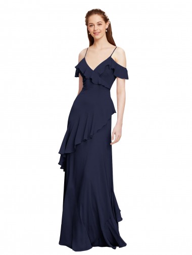 Chiffon V-Neck A-Line Dark Navy Formal Dresses / Bridesmaid Dresses Derby