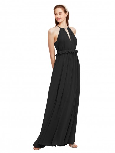 Soft Chiffon Halter Neck Keyhole Back Sheath Black Bridesmaid Dress Derby