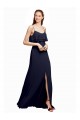Chiffon Scoop Neck V-Back A-Line Dark Navy Bridesmaid Dress Derby