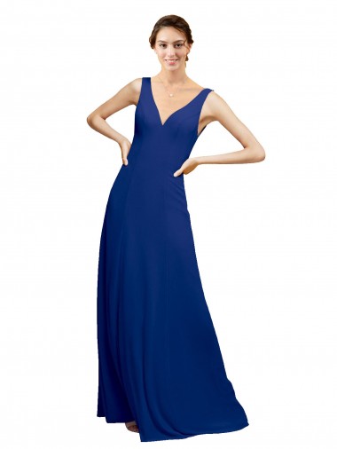 Chiffon V-Neck Low Back A-Line Royal Blue Bridesmaid Dress Derby