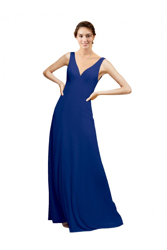 Chiffon V-Neck Low Back A-Line Royal Blue Bridesmaid Dress Derby