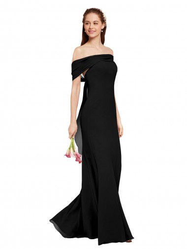Soft Chiffon Off the Shoulder Mermaid Black Prom Dress / Bridesmaid Dress Derby