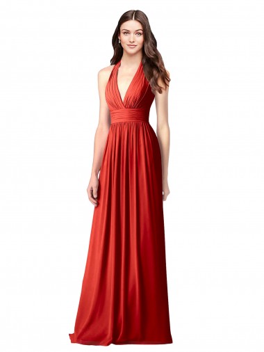 Soft Chiffon V-Neck Open Back A-Line Red Bridesmaid Dress / Formal Dress Derby
