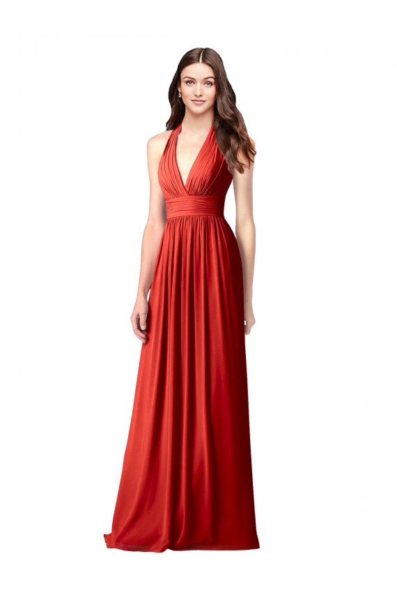 Soft Chiffon V-Neck Open Back A-Line Red Bridesmaid Dress / Formal Dress Derby