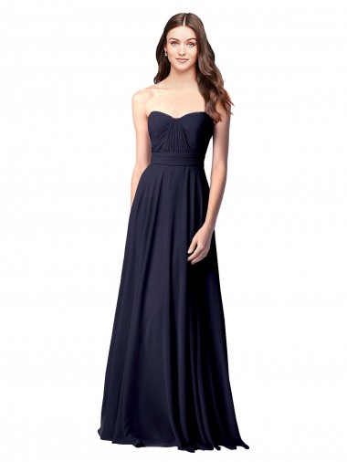 Soft Chiffon Strapless Open Back A-Line Dark Navy Evening Dress / Bridesmaid Dress Derby