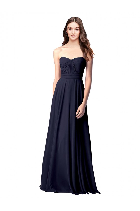 Soft Chiffon Strapless Open Back A-Line Dark Navy Evening Dress / Bridesmaid Dress Derby