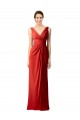 Soft Chiffon V-Neck V-Back Sheath Red Bridesmaid Dress Derby