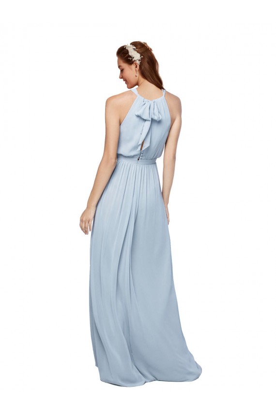Soft Chiffon High Neck A-Line Royal Blue Bridesmaid Dress Derby