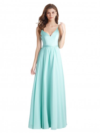 Soft Chiffon & Satin V-Neck V-Back A-Line Waterfall Bridesmaid Dress Derby