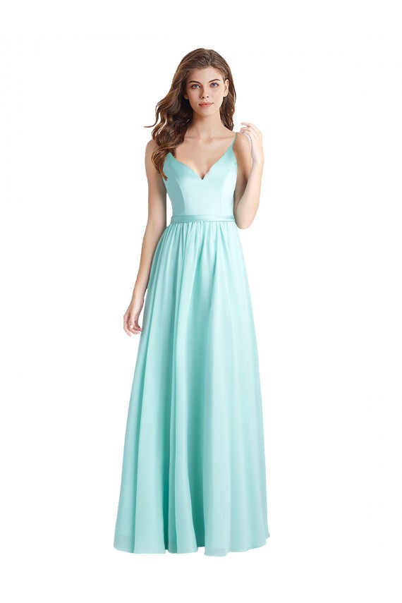 Soft Chiffon & Satin V-Neck V-Back A-Line Waterfall Bridesmaid Dress Derby