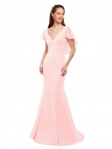 Soft Chiffon V-Neck V-Back Mermaid Pink Bridesmaid Dress Derby