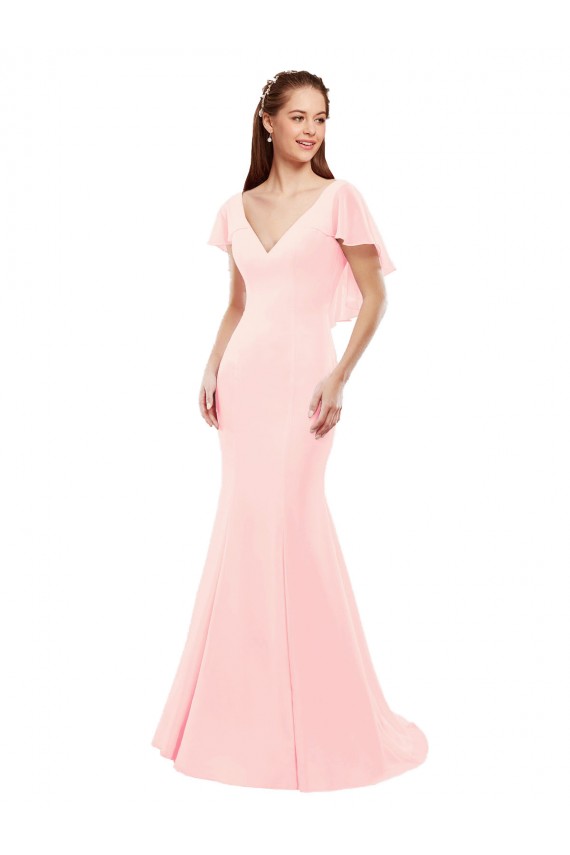 Soft Chiffon V-Neck V-Back Mermaid Pink Bridesmaid Dress Derby