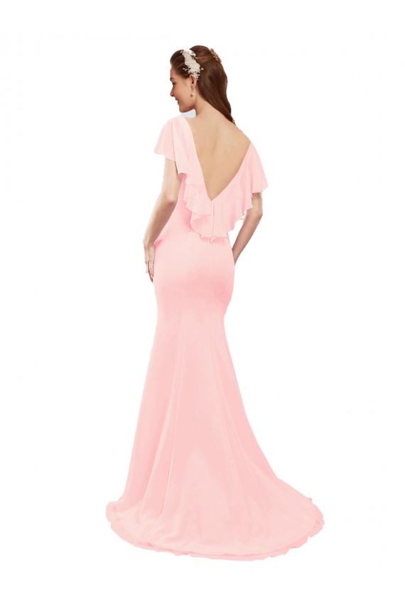 Soft Chiffon V-Neck V-Back Mermaid Pink Bridesmaid Dress Derby