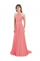 Chiffon Halter Neck Open Back A-Line Watermelon Bridesmaid Dress / Evening Dress Derby