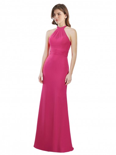 Soft Chiffon High Neck Open Back A-Line Ruby Bridesmaid Dress Derby