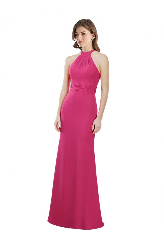Soft Chiffon High Neck Open Back A-Line Ruby Bridesmaid Dress Derby